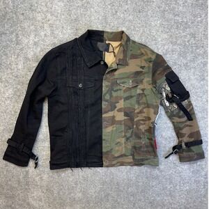 Valabasas Split Denim Jacket Mens XL Black Camo Excellent Distressed Utility